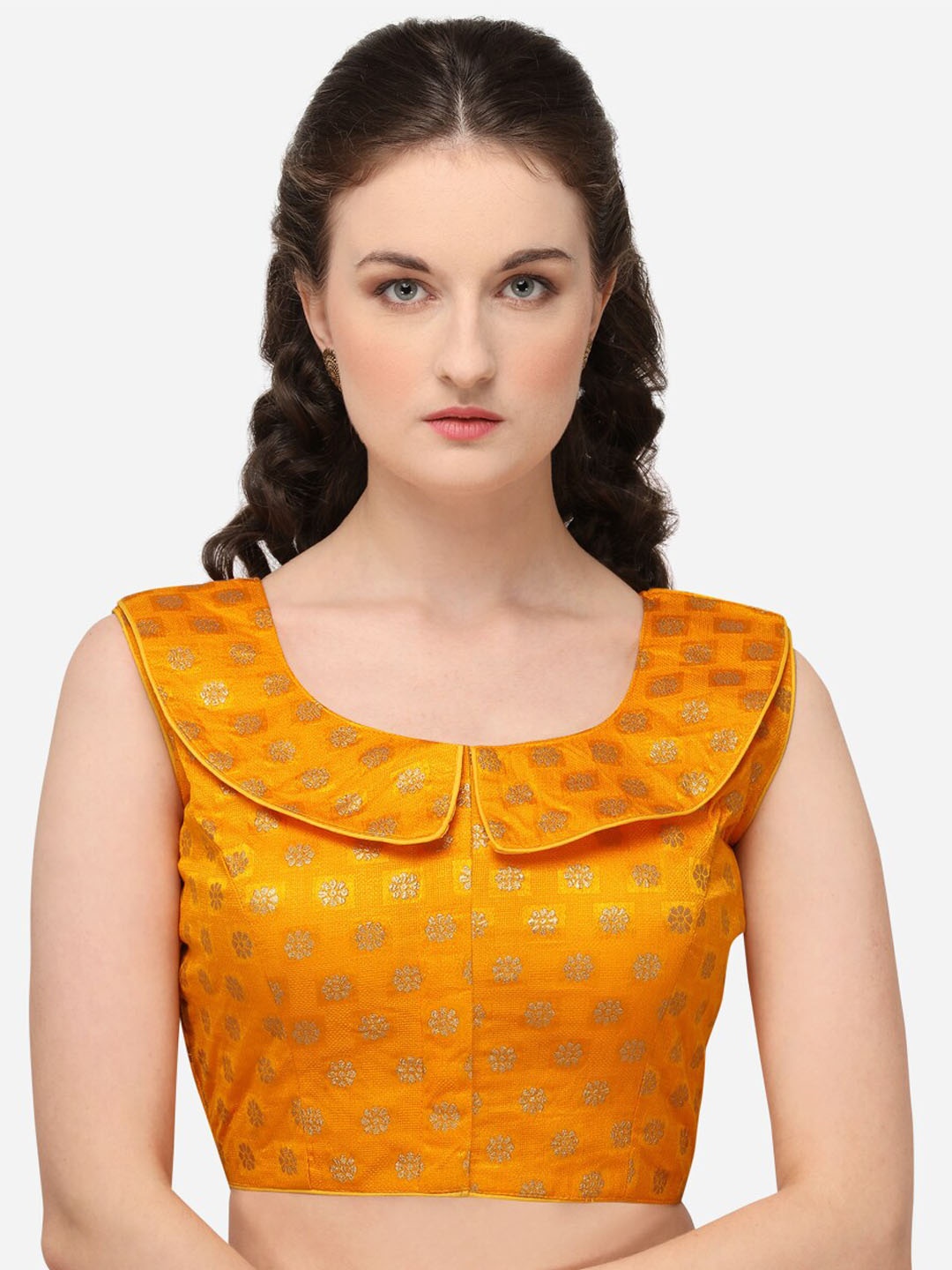 

Amrutam Fab Women Yellow Woven Design Sleeveless Silk Saree Blouse