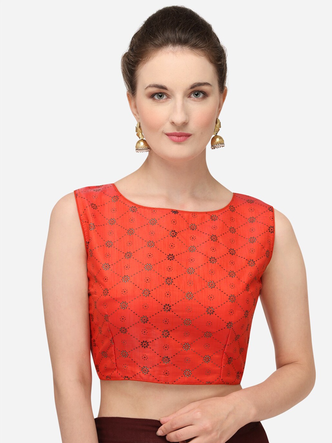 

Amrutam Fab Women Orange Woven Design Saree Blouse