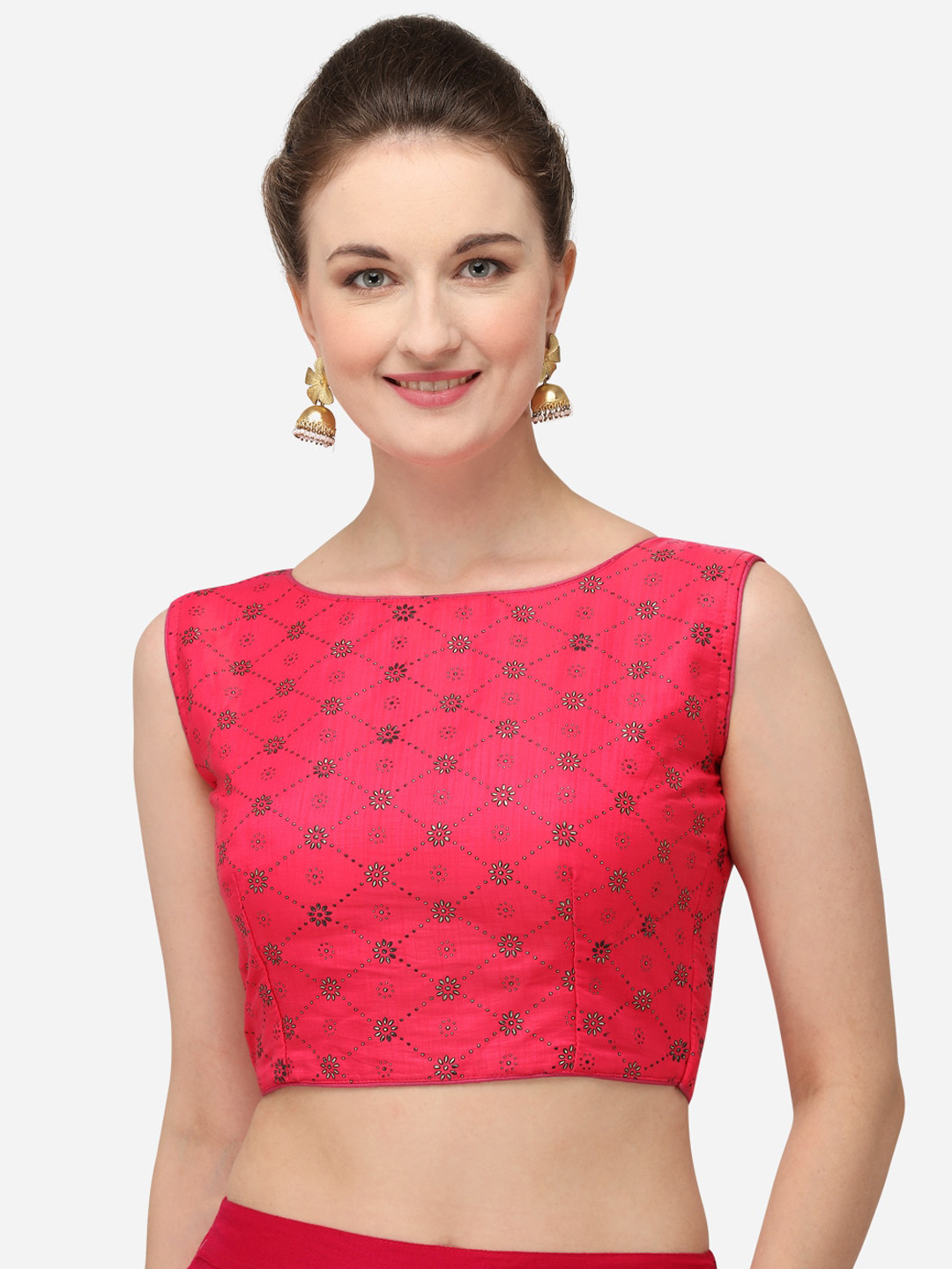 

Amrutam Fab Women Pink Printed Sleeveless Saree Blouse