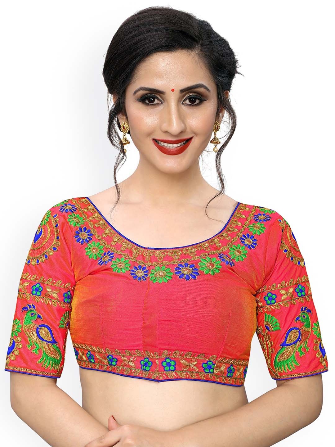 

Amrutam Fab Women Peach Embroidered Phantom Silk Saree Blouse