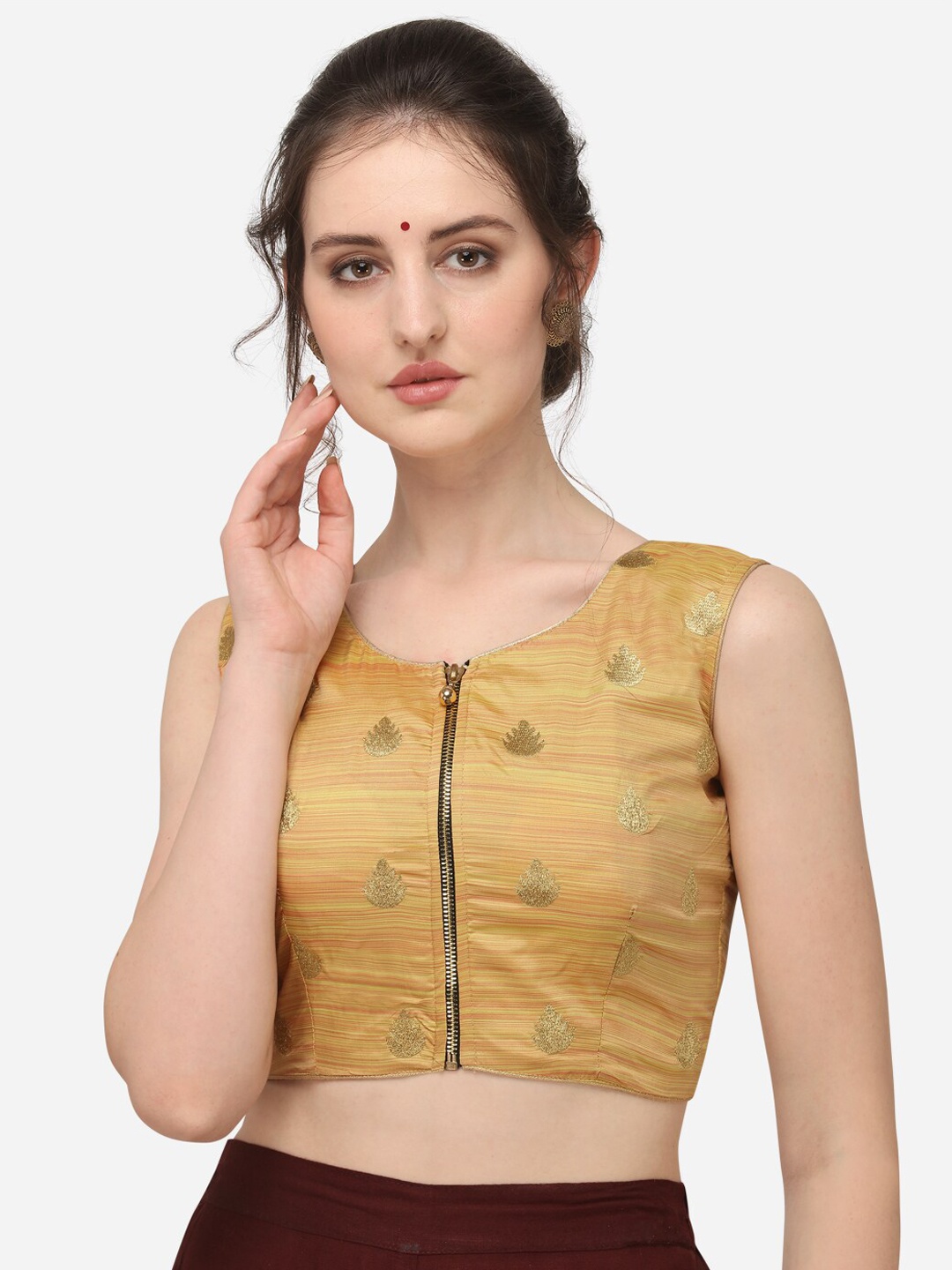 

Amrutam Fab Women Yellow Embroidered Readymade Saree Blouse