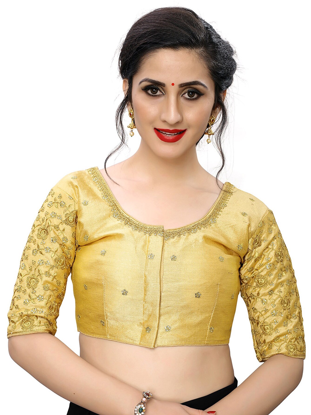 

Amrutam Fab Women Beige Colored Embroidered Silk Saree Blouse