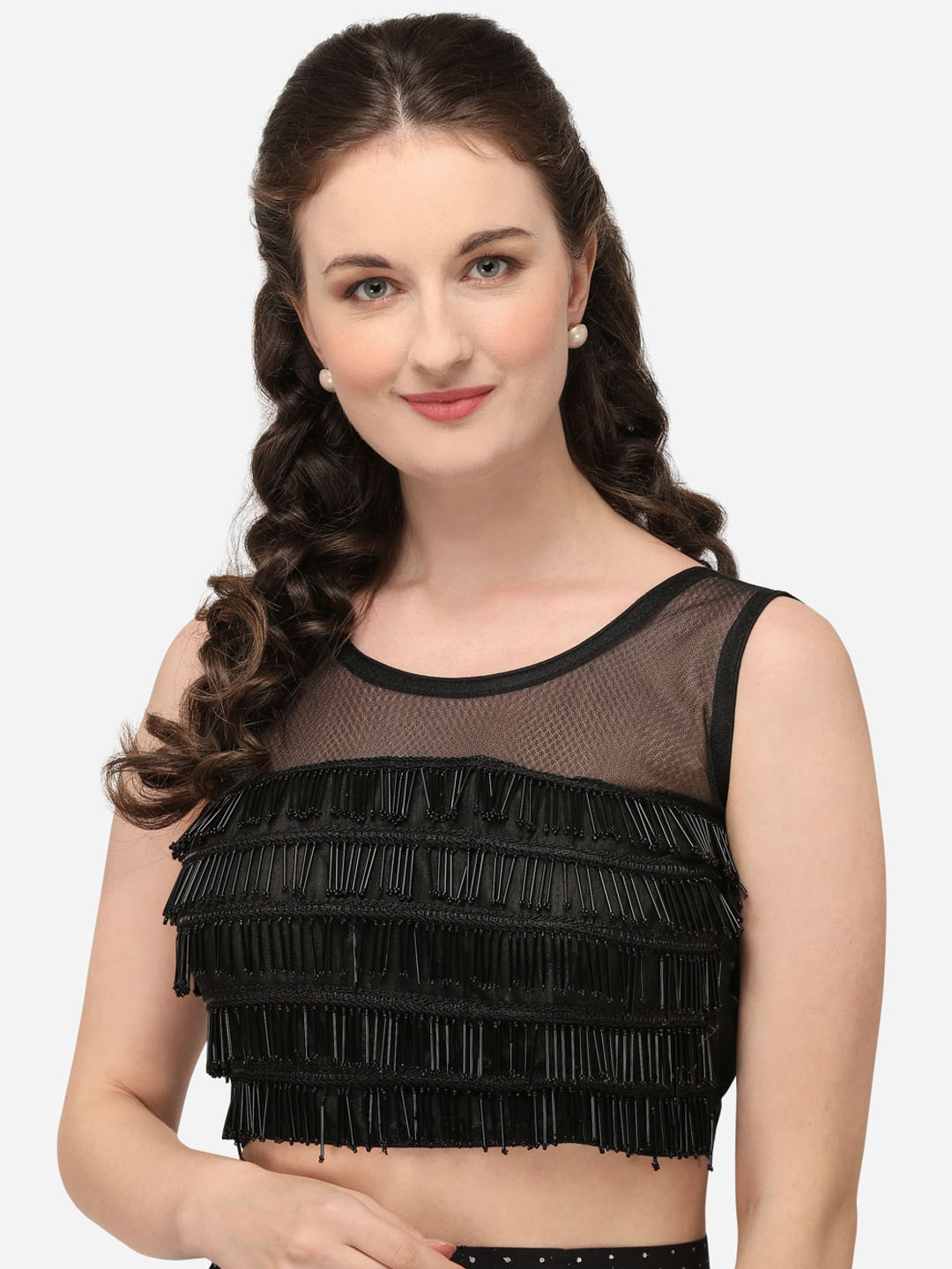

Amrutam Fab Women Black Embellished Sleeveless Saree Blouse