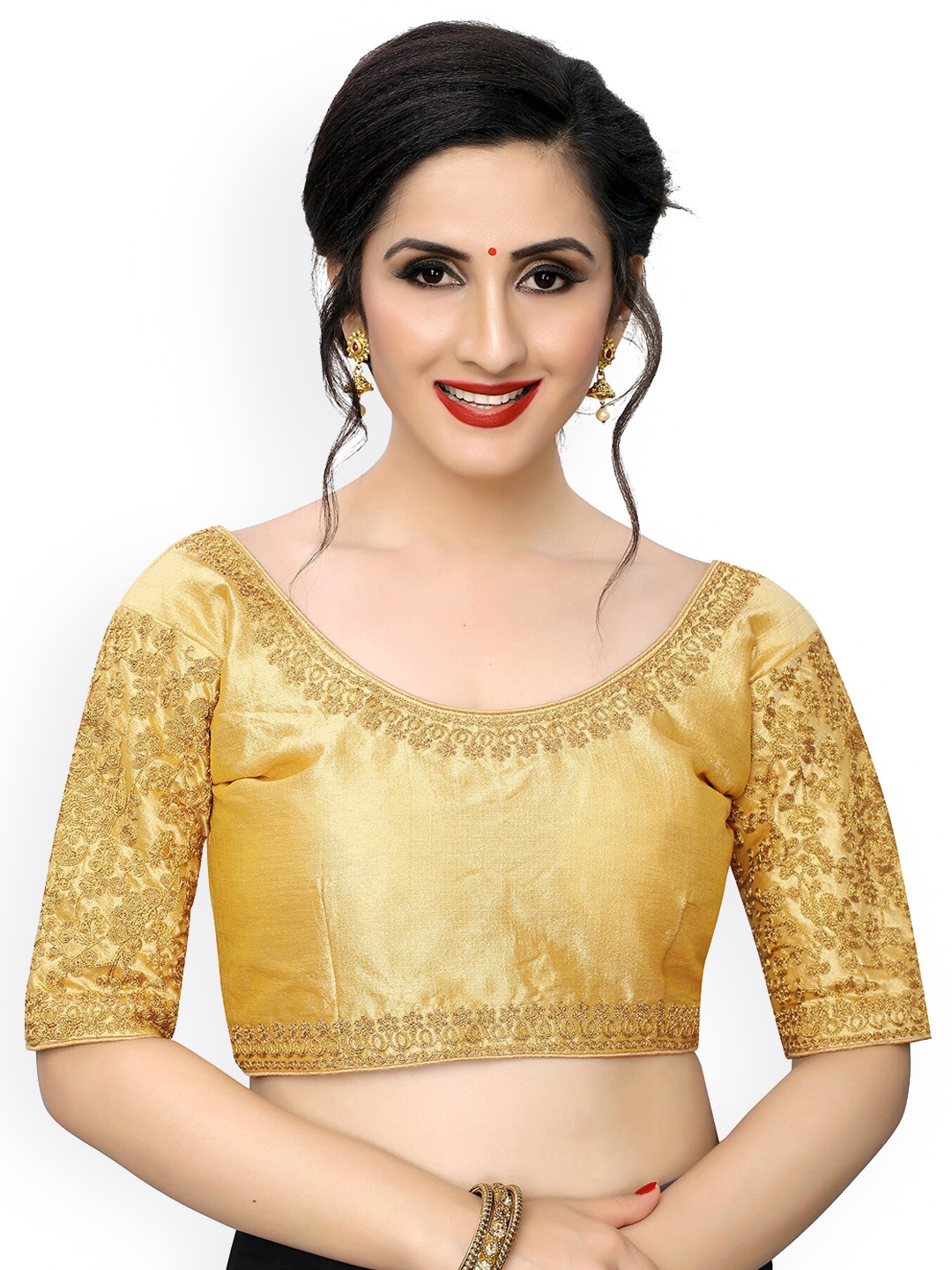 

Amrutam Fab Women Beige Embroidered Silk Saree Blouse
