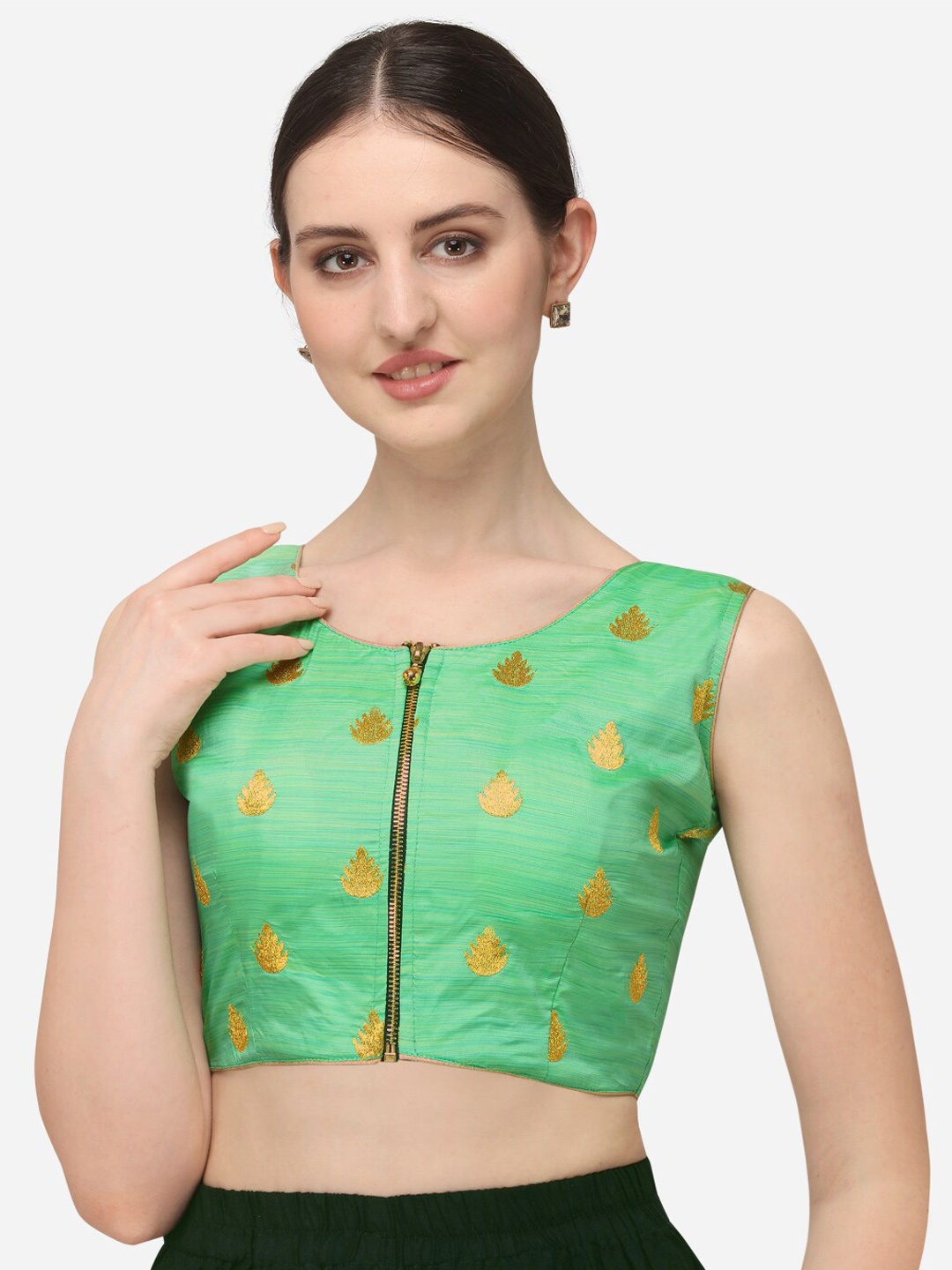 

Amrutam Fab Women Sea Green Embroidered Jacquard Saree Blouse