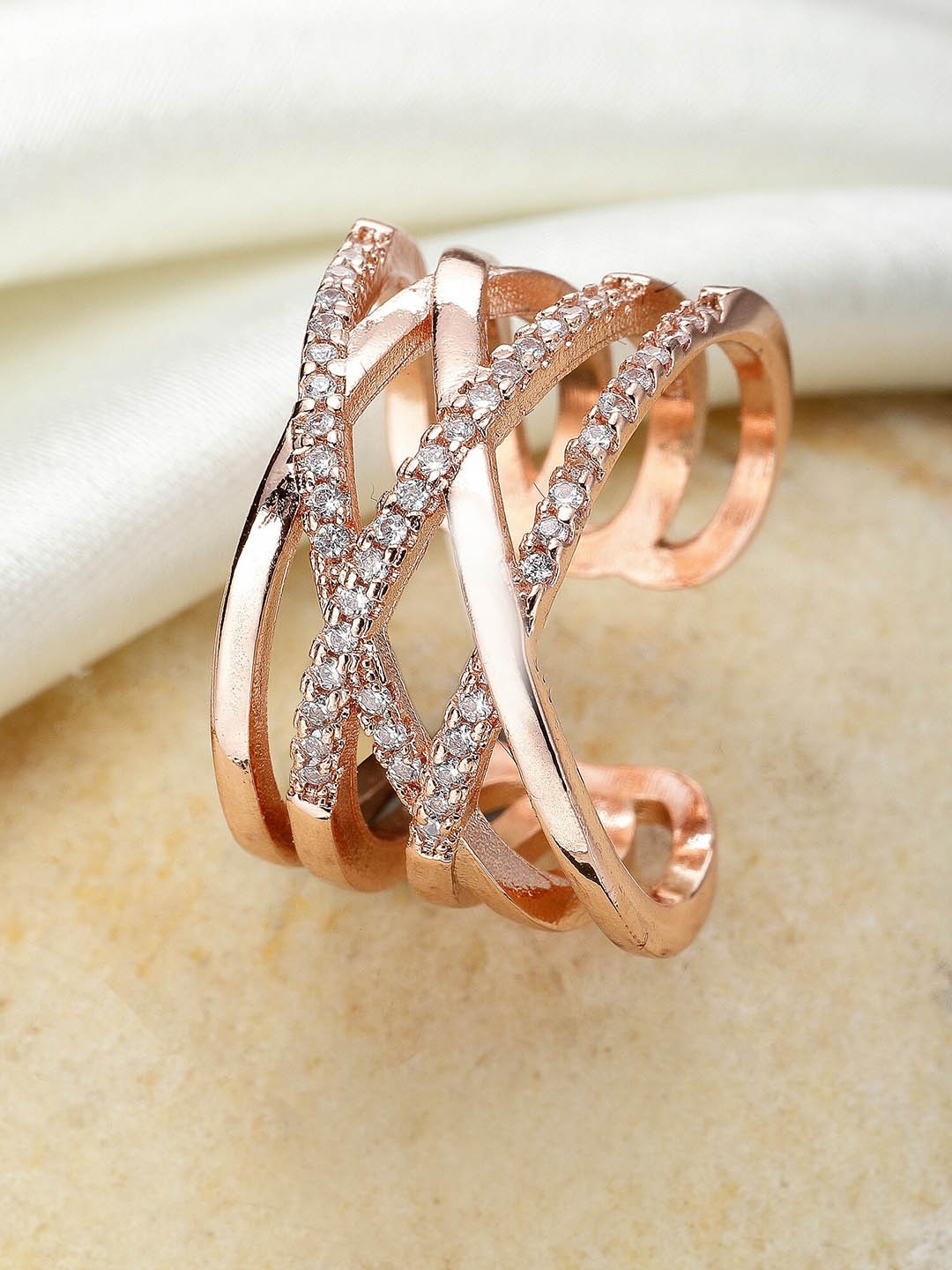 

KARATCART Rose Gold-Plated Rose Gold Toned AD Studded Adjustable Finger Ring
