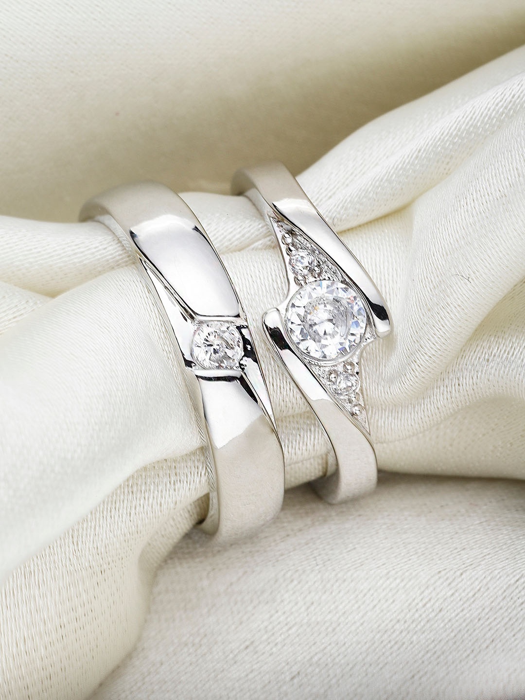 

KARATCART Set Of 2 Silver-Plated AD-Studded Adjustable Couple Finger Ring