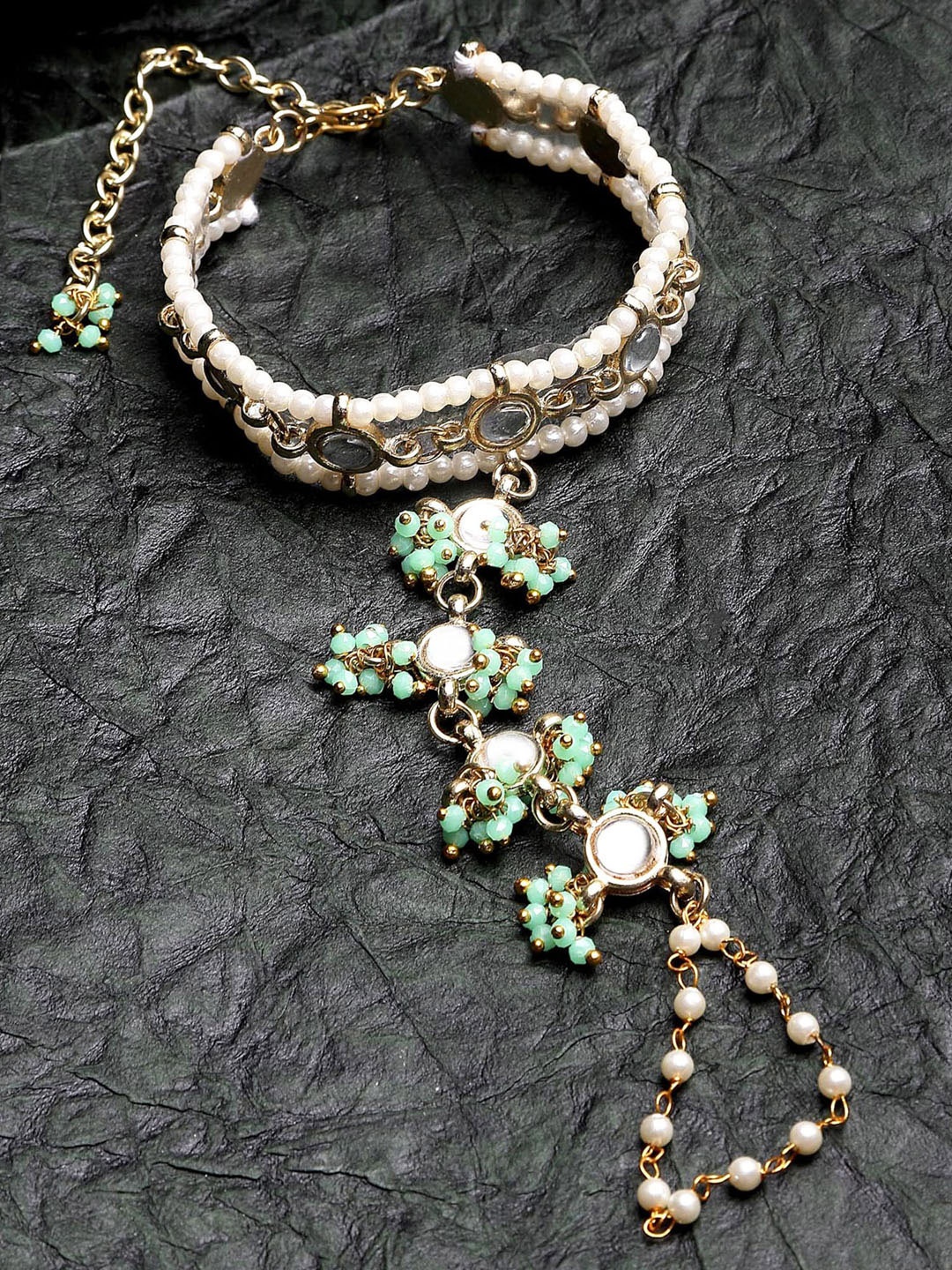 

KARATCART Women Gold-Toned & White Handcrafted Gold-Plated Wraparound Bracelet