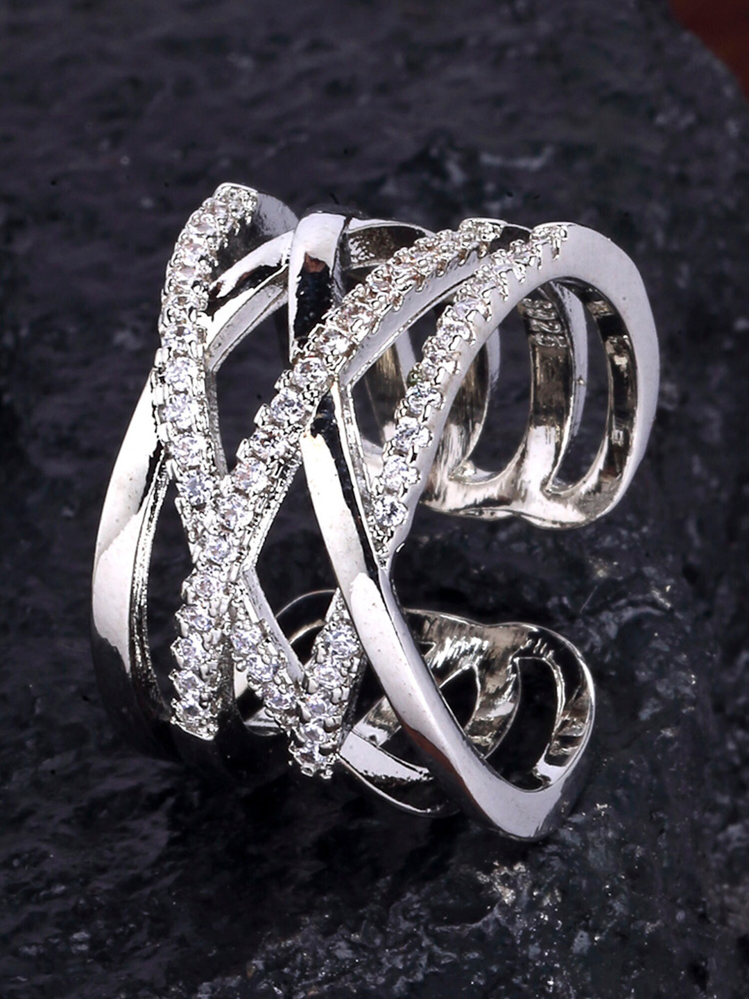 

KARATCART Women Silver-Plated White AD Stone Studded Ring