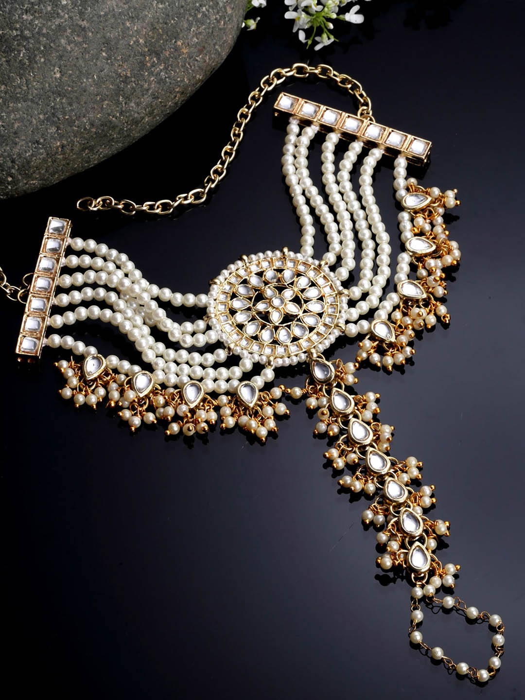 

KARATCART Women Gold-Plated & White Kundan Wraparound Bracelet