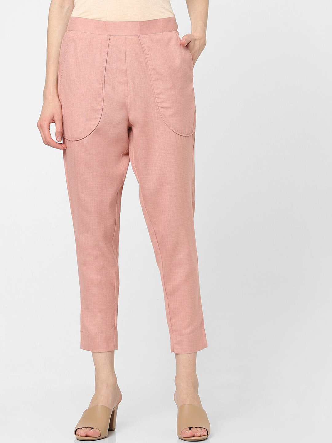 

Indifusion Women Pink High-Rise Pleated Culottes Trousers