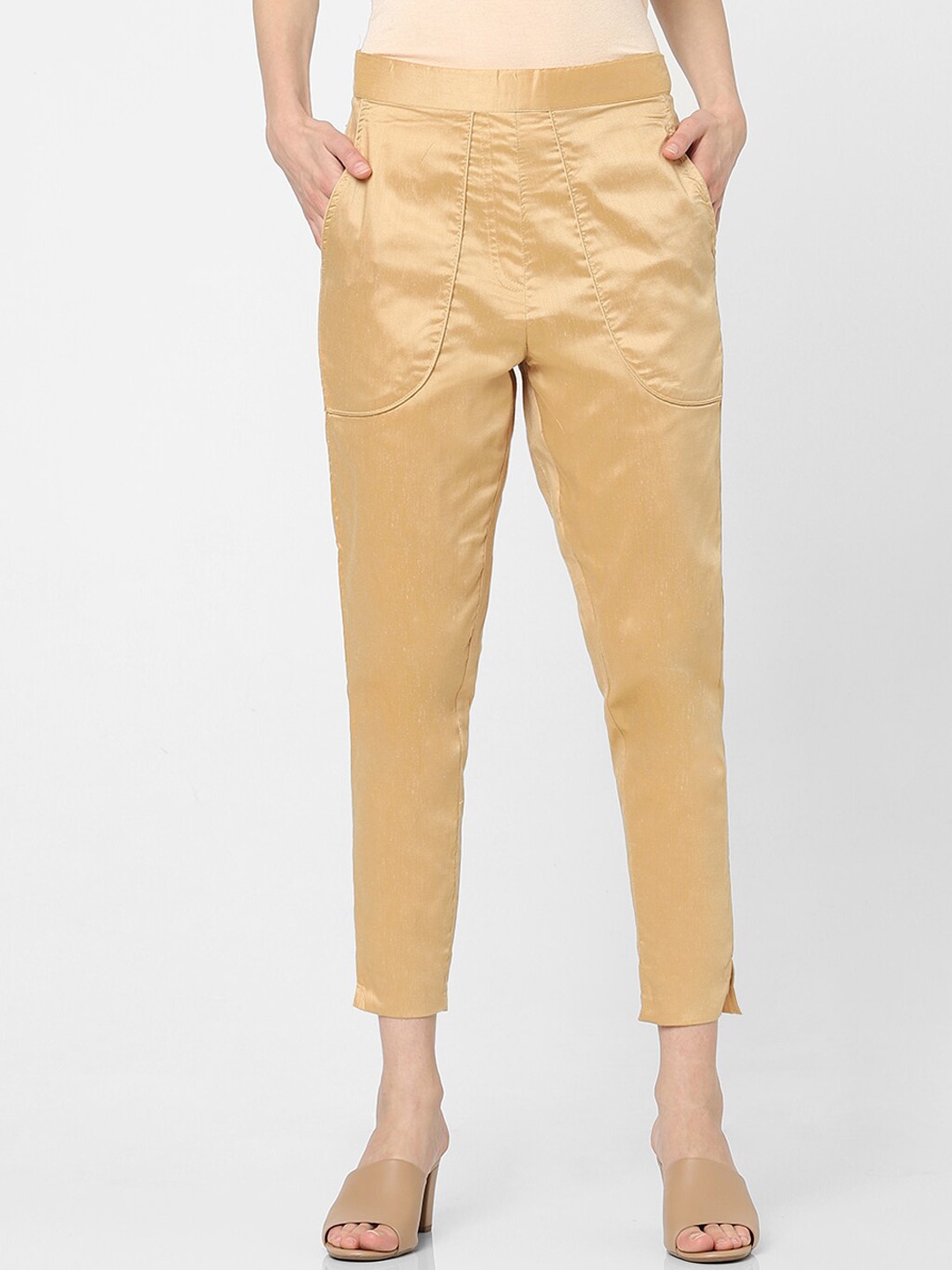 

Indifusion Women Gold-Toned High-Rise Culottes Trousers