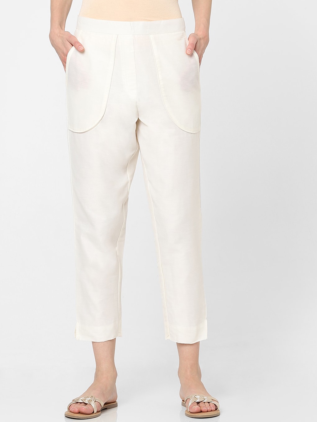 

Indifusion Women White High-Rise Trousers