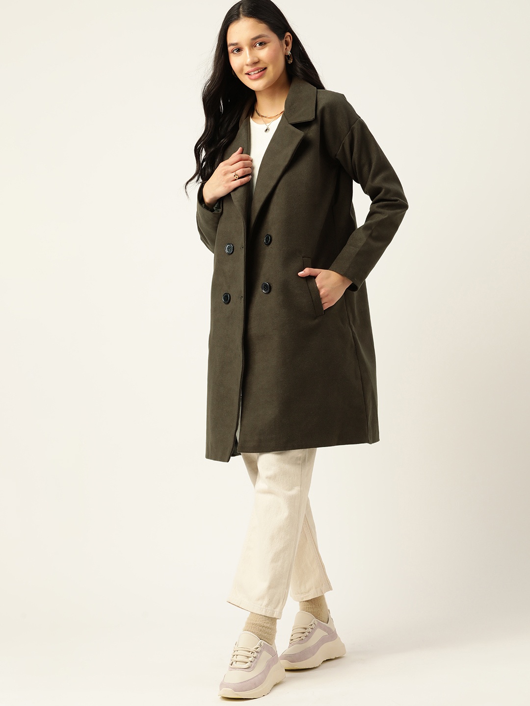 

Dressberry Notched Lapel Longline Overcoat, Olive