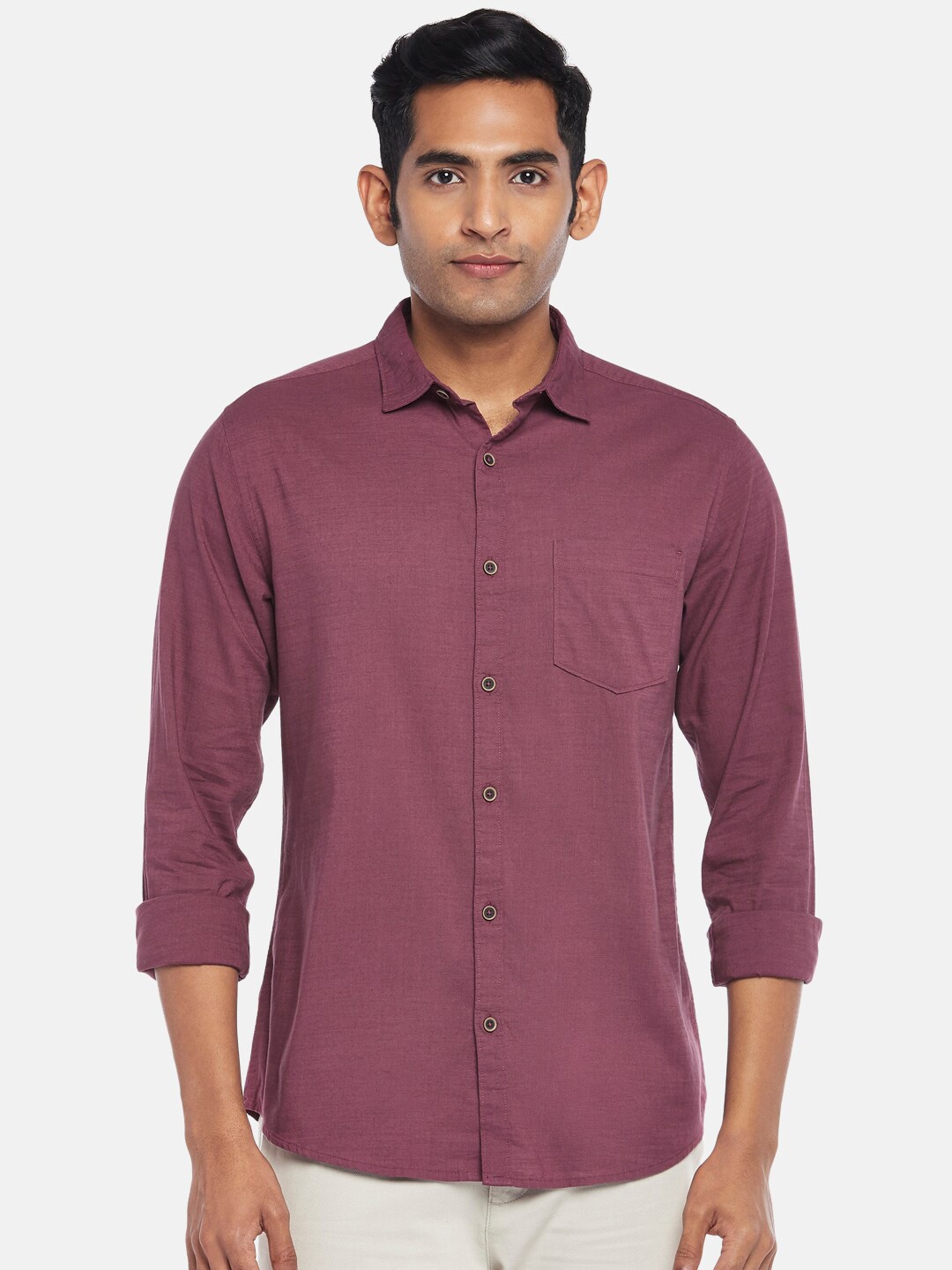 

BYFORD by Pantaloons Men Purple Slim Fit Casual Shirt
