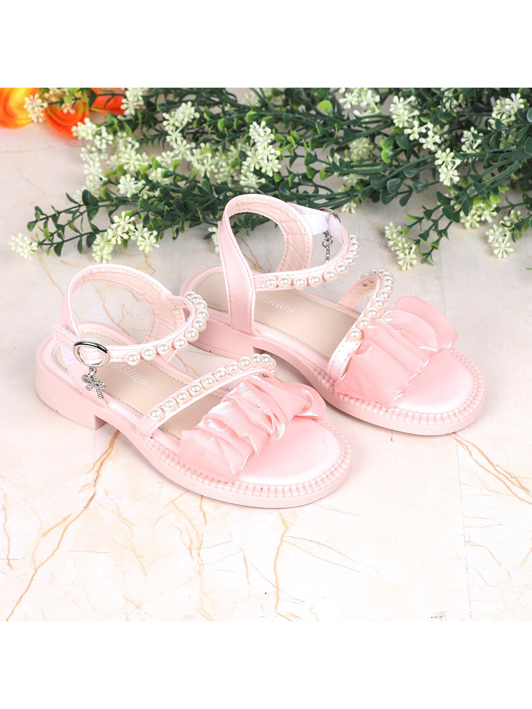 

FEETWELL SHOES Girls Pink Open Toe Flats