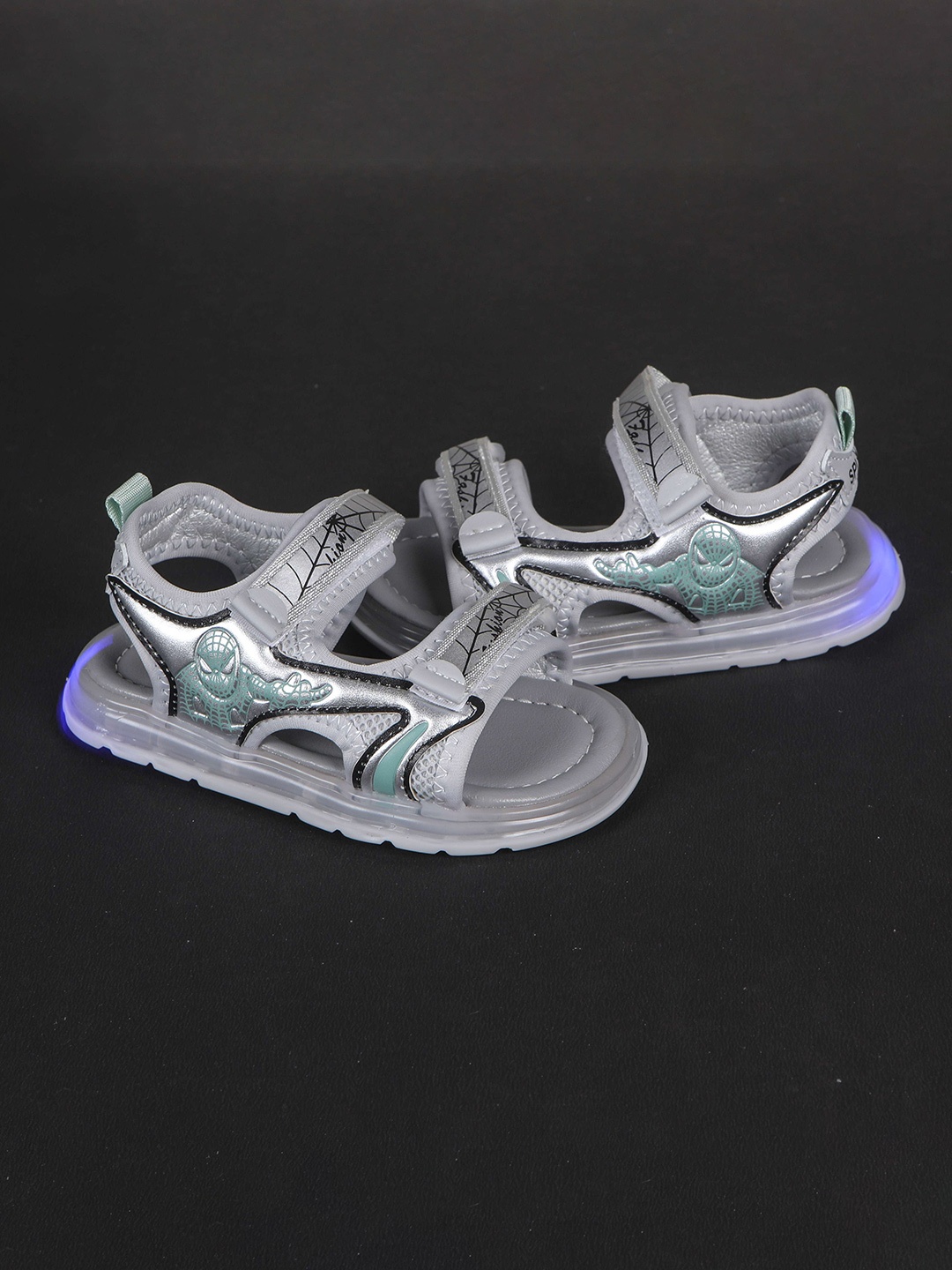 

FEETWELL SHOES Unisex Kids Grey & Green Comfort Sandals