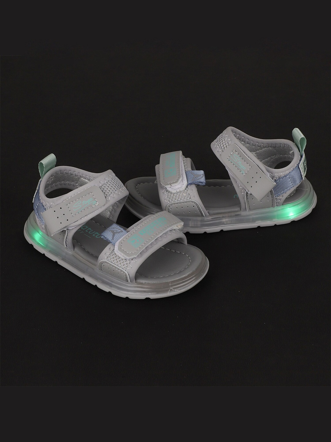 

FEETWELL SHOES Unisex Kids Grey & Green Comfort Sandals