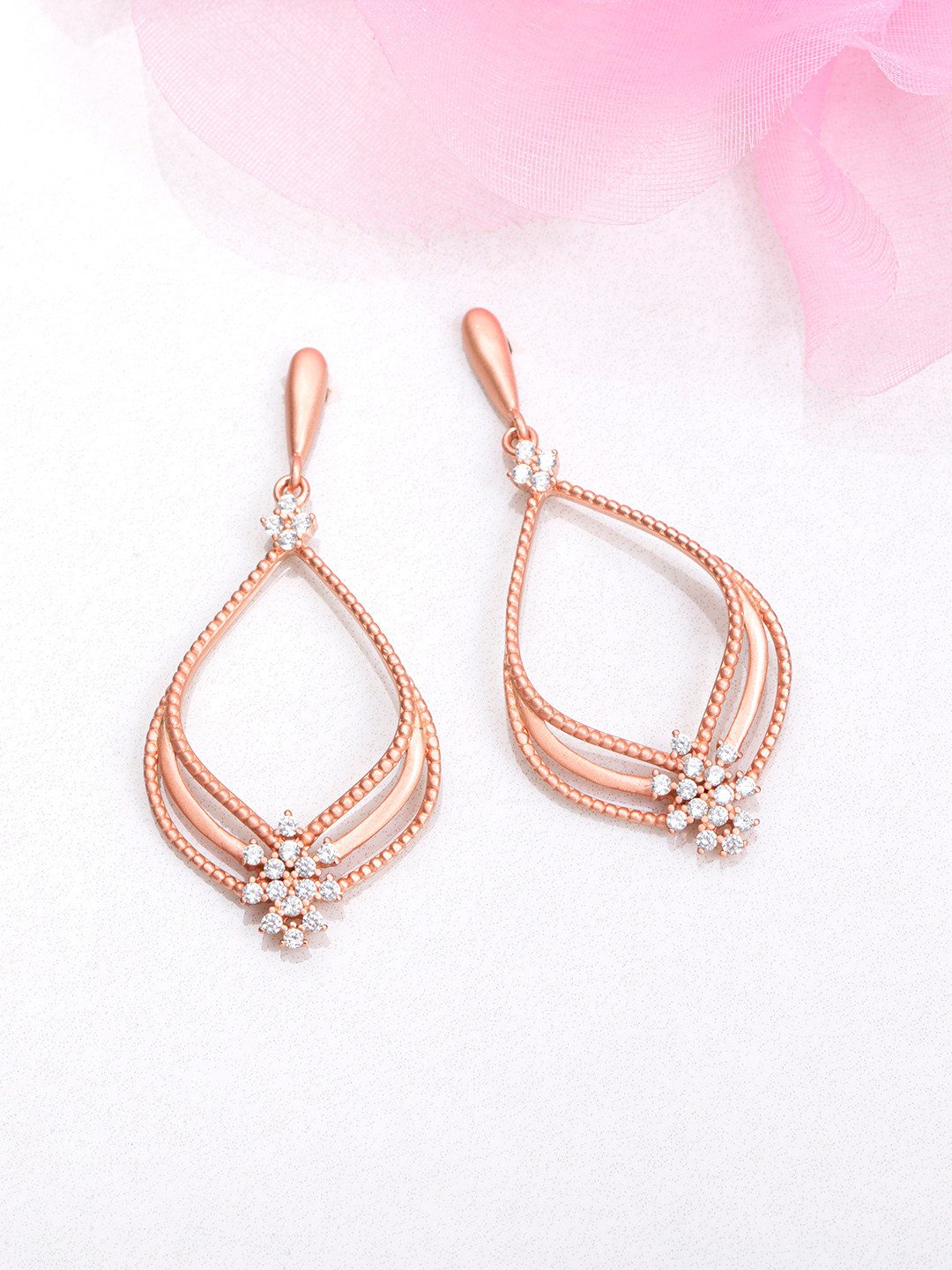 

Zavya 925 Rose Gold-Plated Teardrop Shaped Drop Earrings