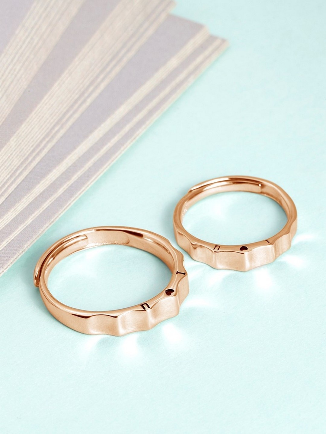 

Zavya Set of 2 Rose Gold-Toned 925 Sterling Silver Rhodium-Plated Couple Rings