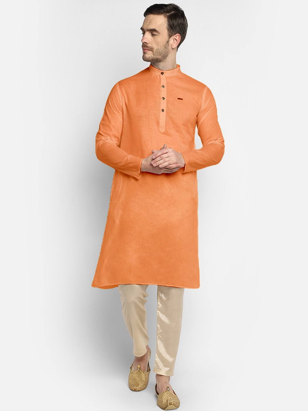 

DEVOILER Men Orange Solid Kurta