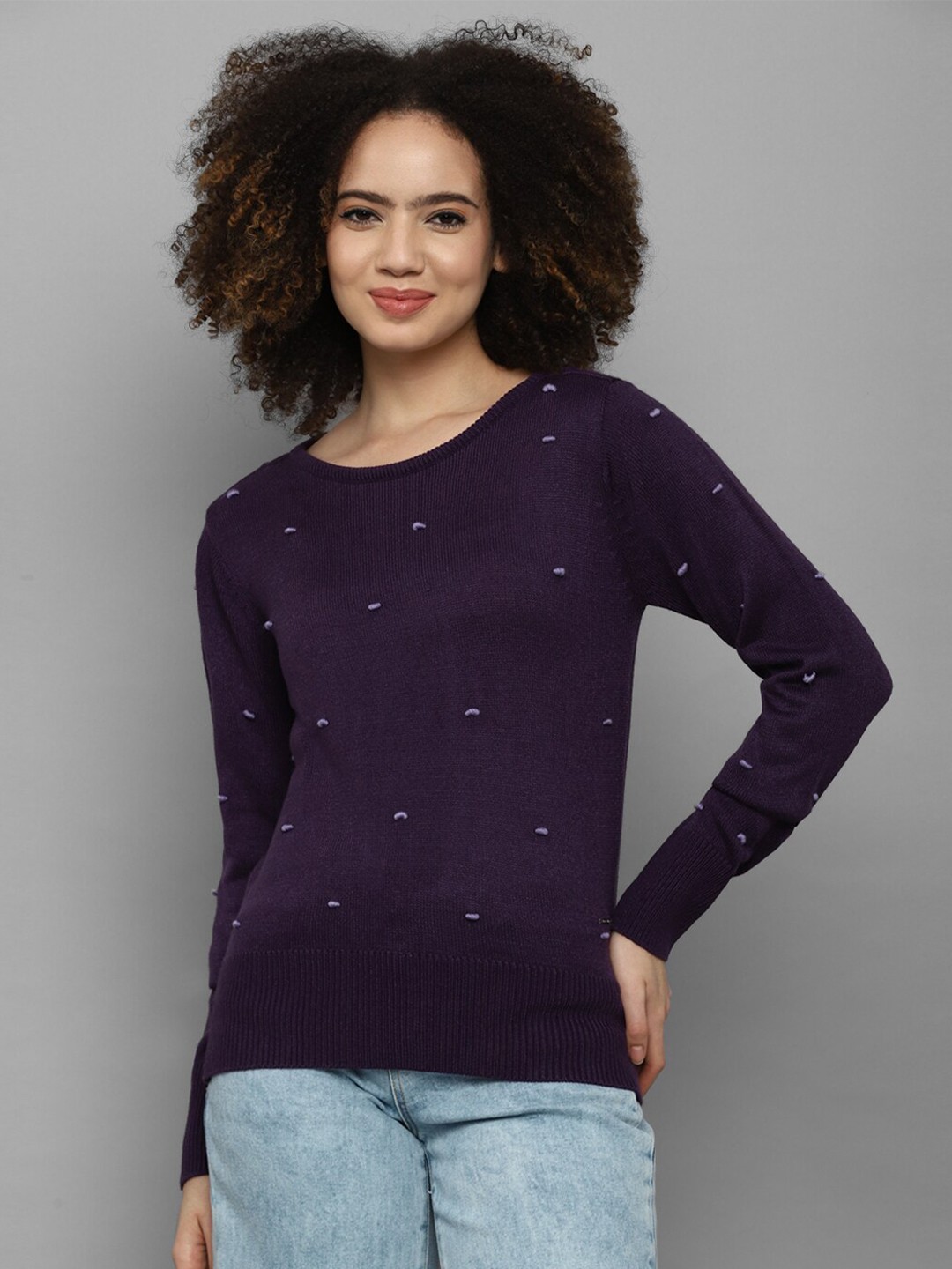 

Allen Solly Woman Women Purple French Knot Cotton Pullover