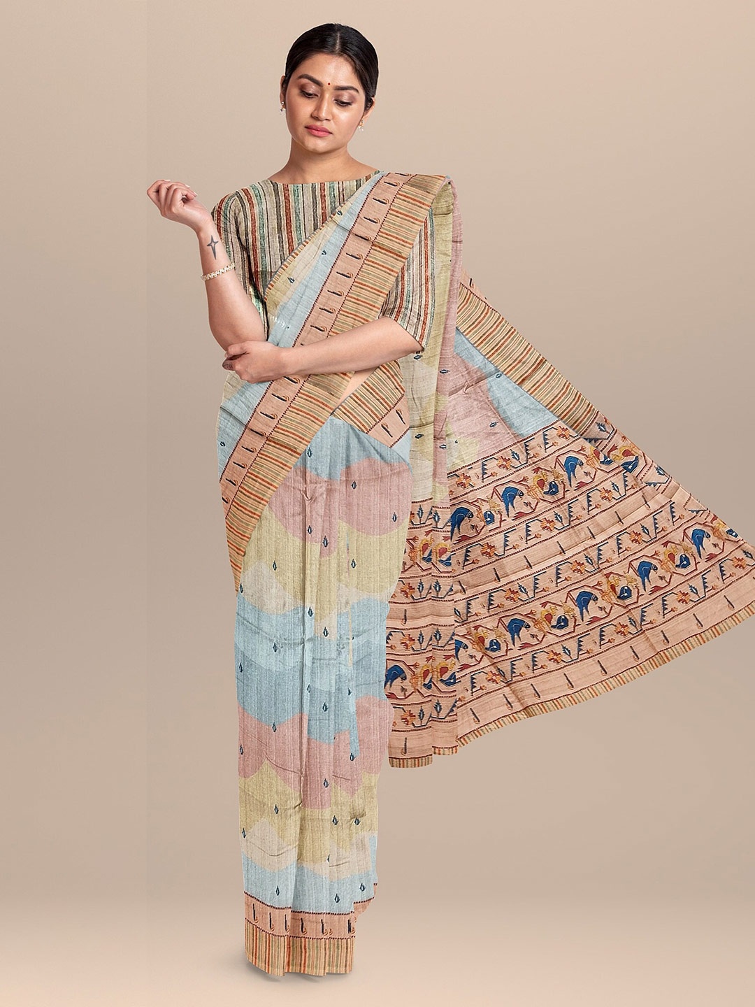 

The Chennai Silks Brown & Brown Ethnic Motifs Fusion Bhagalpuri Saree