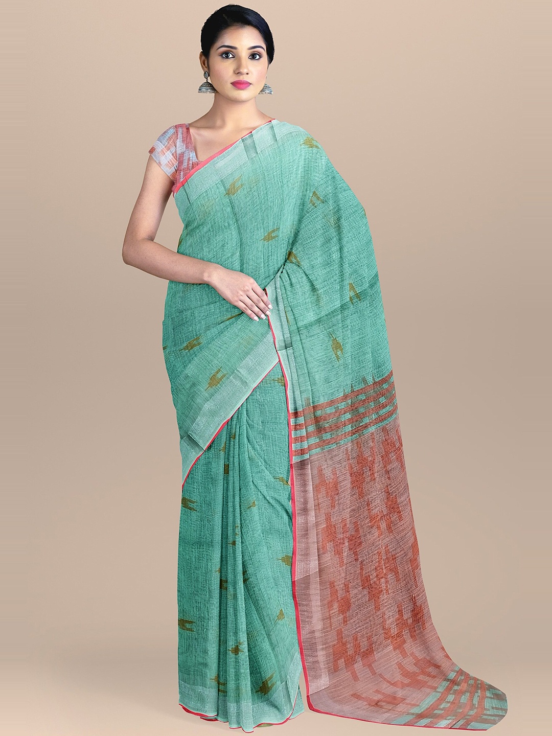 

The Chennai Silks Green & Pink Linen Blend Saree