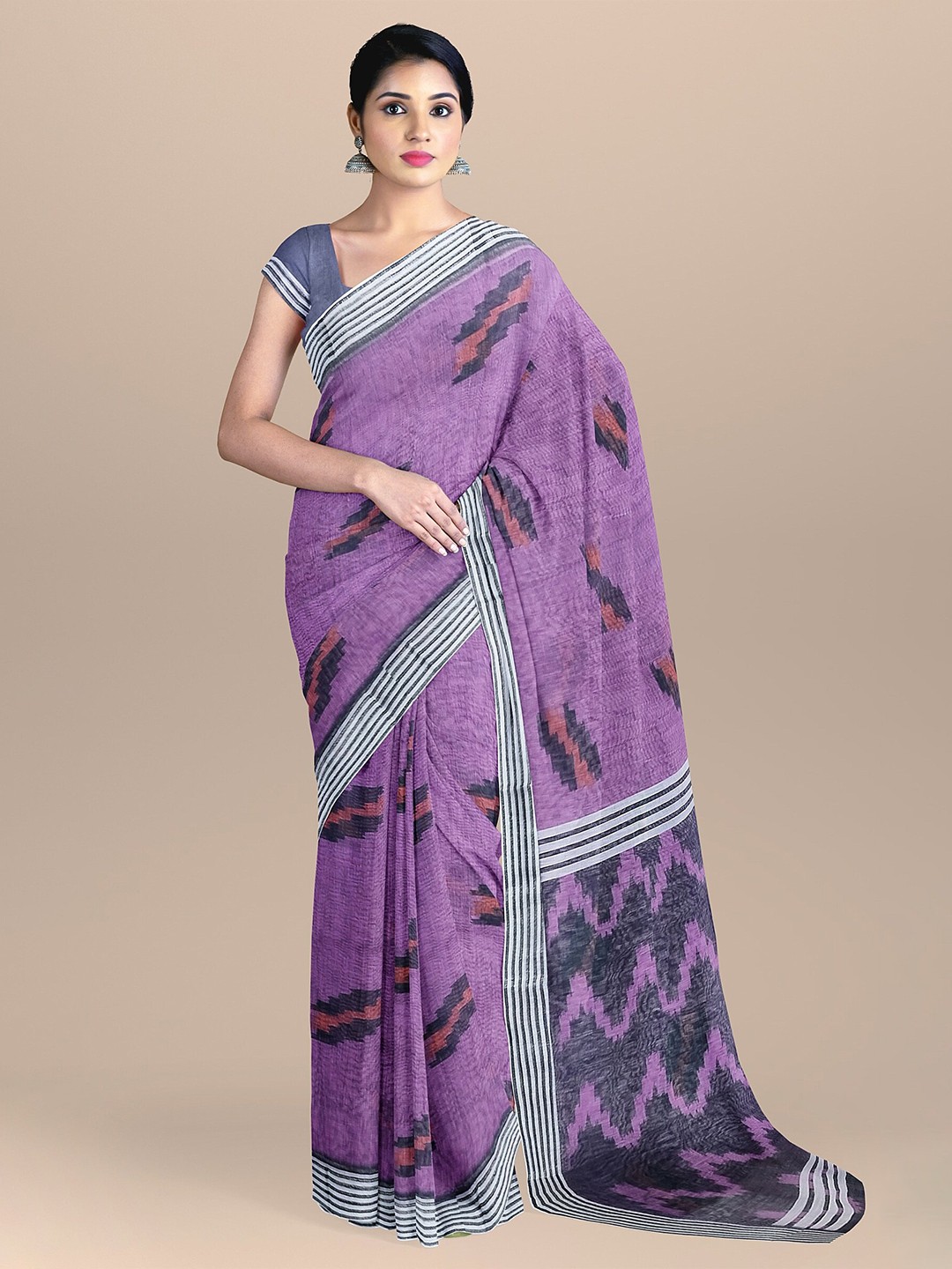 

The Chennai Silks Purple & Grey Linen Blend Fusion Saree