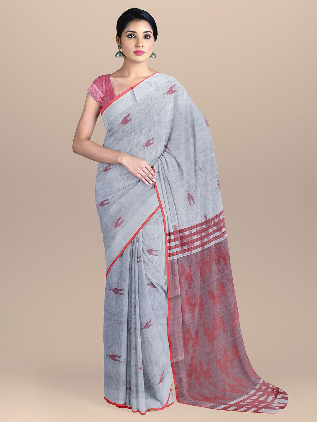 

The Chennai Silks Grey & Pink Linen Blend Saree