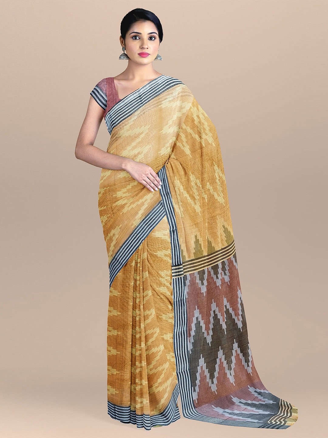 

The Chennai Silks Mustard & Pink Linen Blend Saree