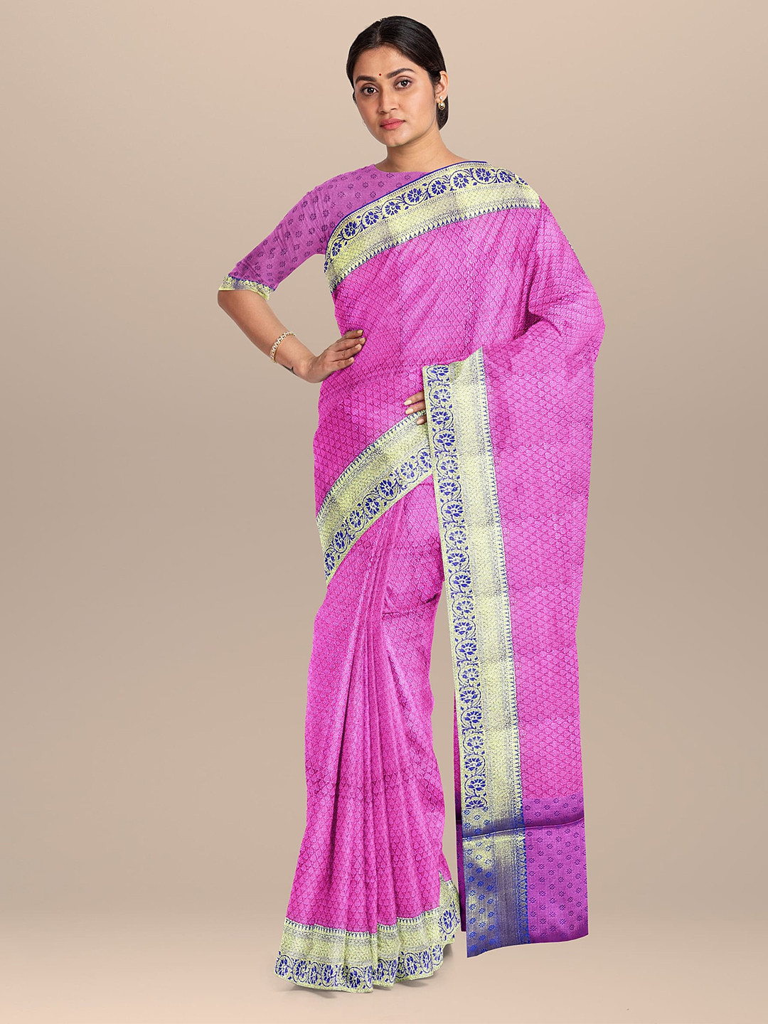 

The Chennai Silks Magenta & Gold-Toned Woven Design Zari Organza Banarasi Saree