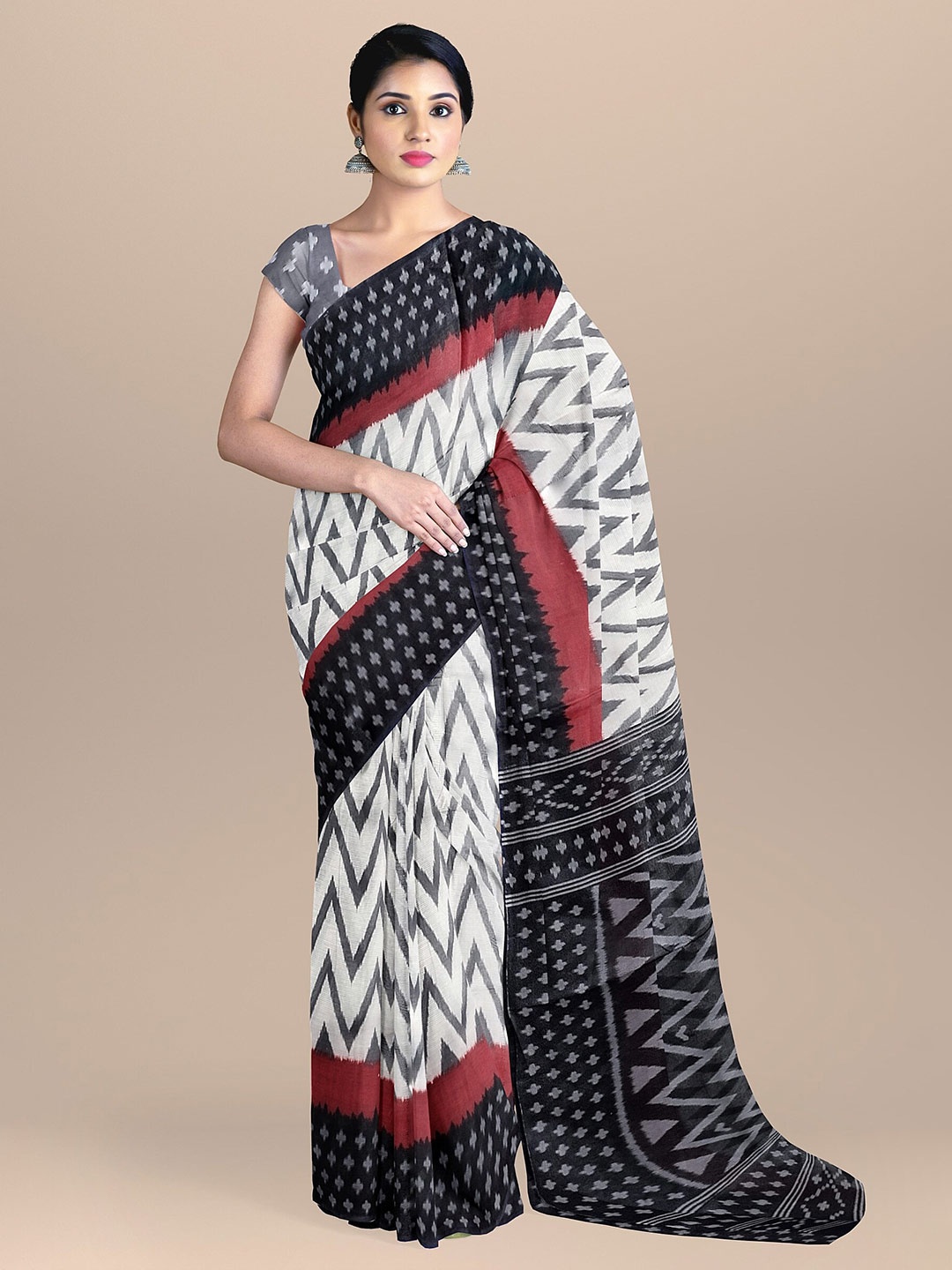 

The Chennai Silks Off White & Black Pure Cotton Saree