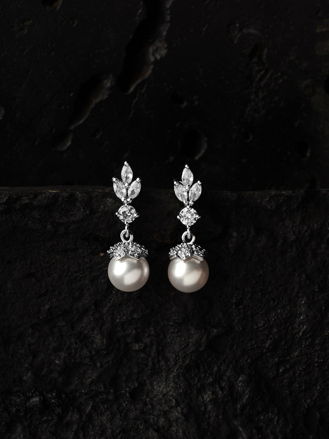 

HOT AND BOLD Women Silver-Toned & Off White Teardrop Shaped Drop Earrings