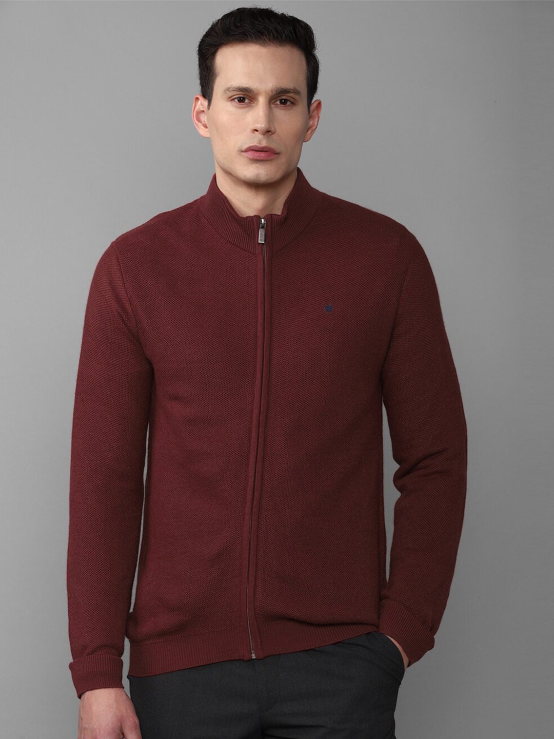 

Louis Philippe Men Maroon Solid Open Front Cardigan