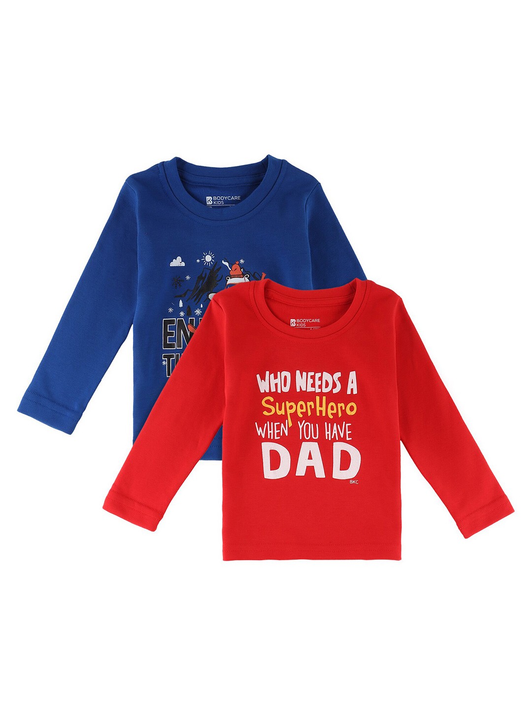

Bodycare Kids Boys Pack Of 2 Red & Blue Typography Printed T-shirt