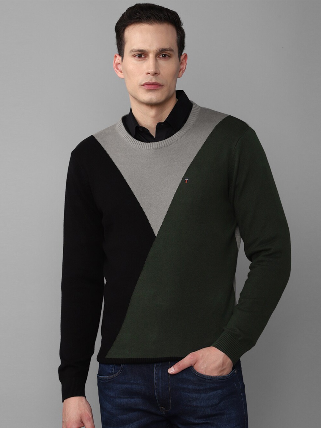 

Louis Philippe Sport Men Black & Green Colourblocked Pullover