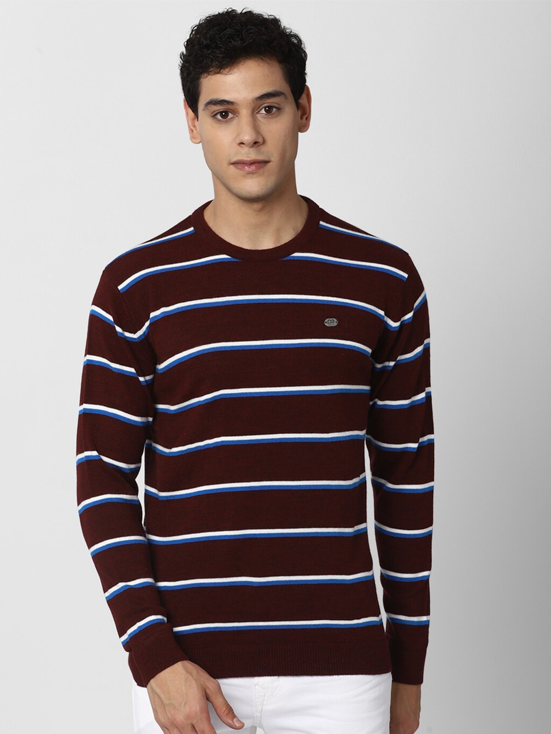 

Peter England Casuals Men Maroon & White Striped Pullover