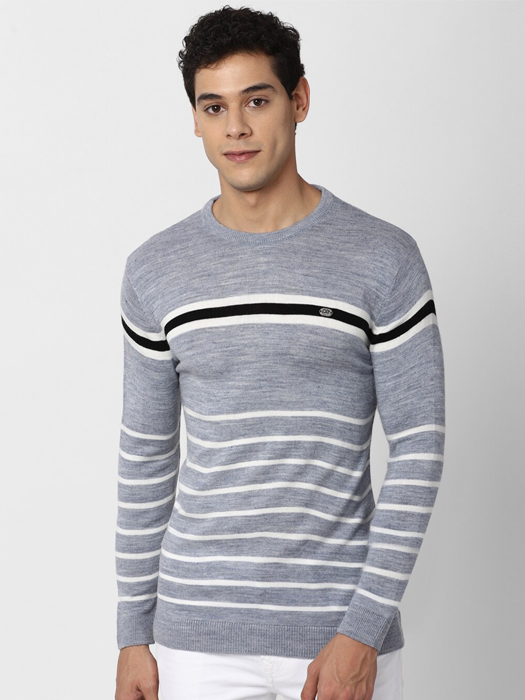 

Peter England Casuals Men Blue & White Striped Pullover