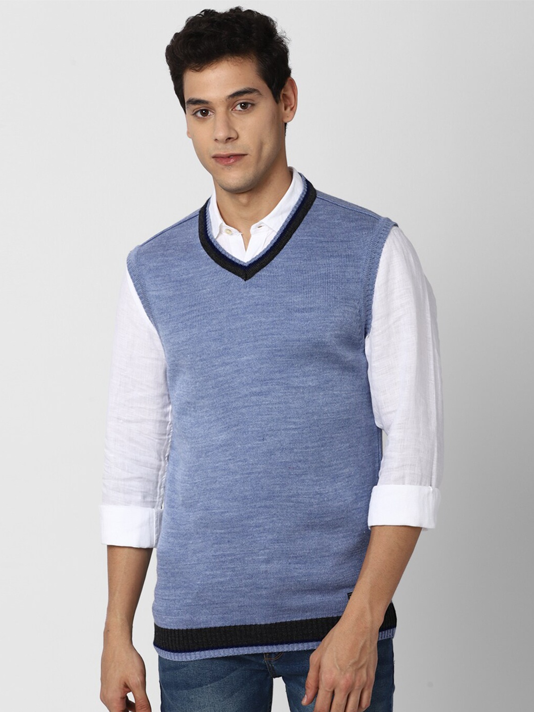 

Peter England Casuals Men Blue Ribbed Sweater Vest