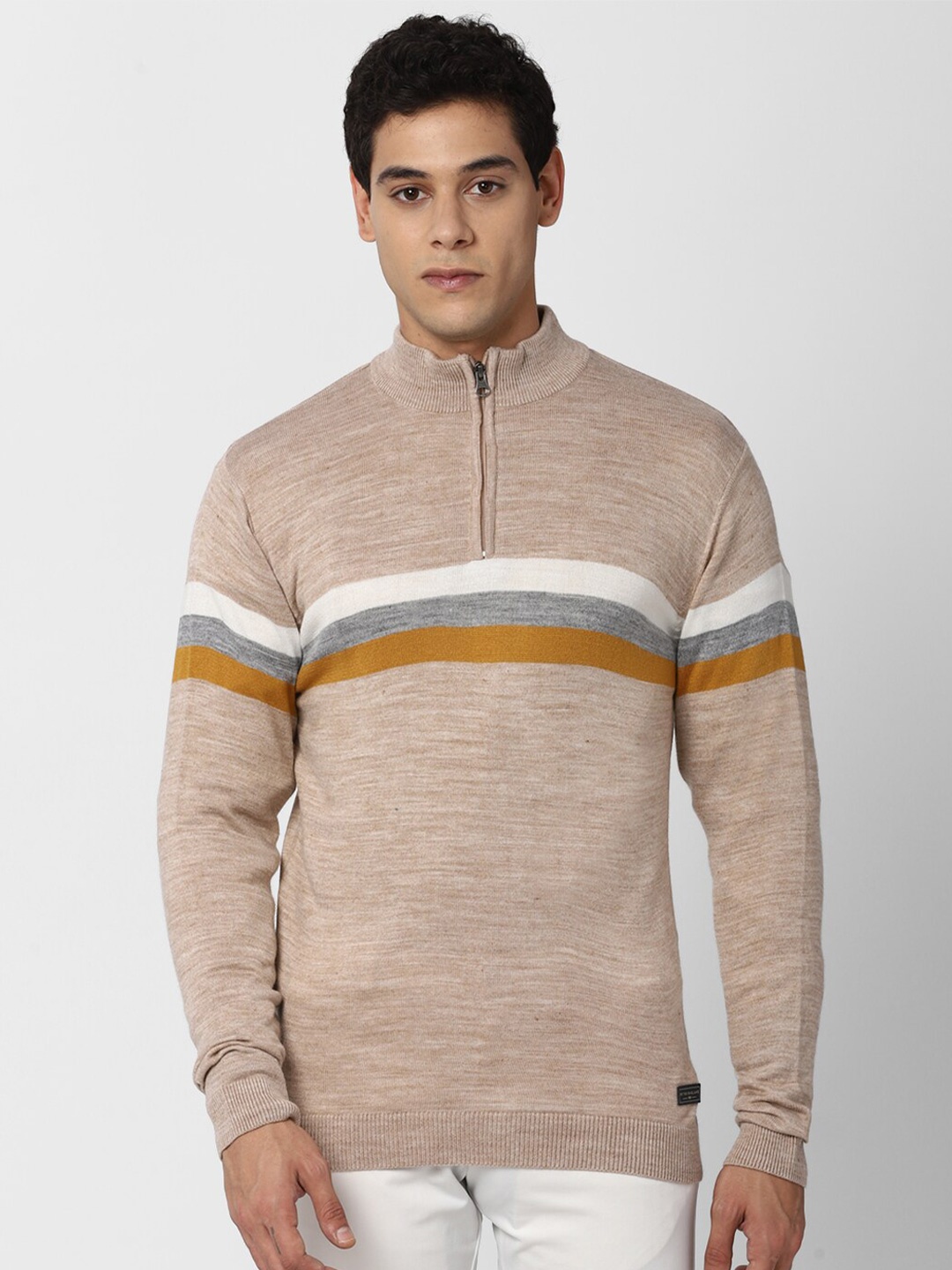 

Peter England Casuals Men Beige & White Striped Pullover