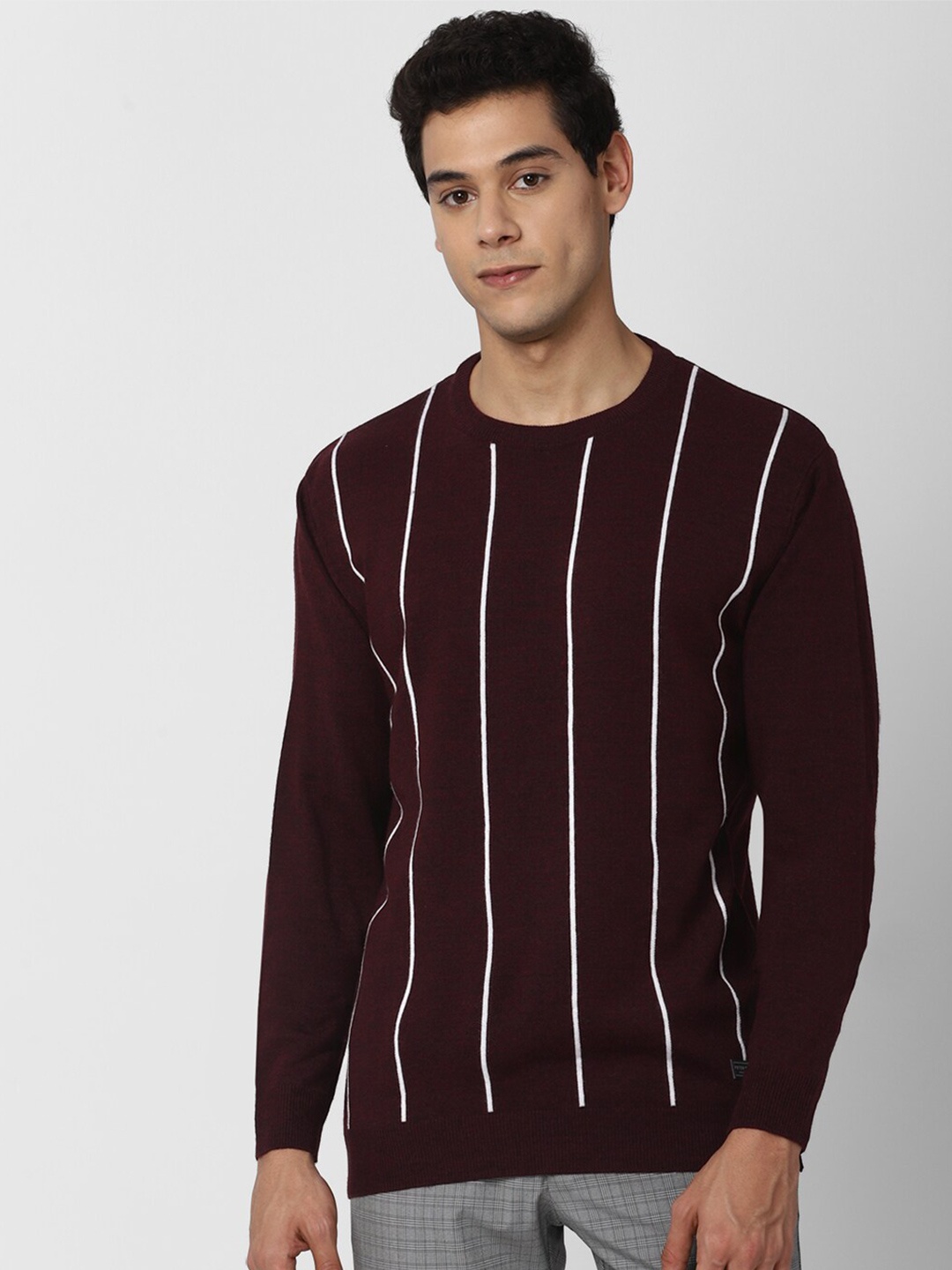 

Peter England Casuals Men Maroon & White Printed Striped Pullover