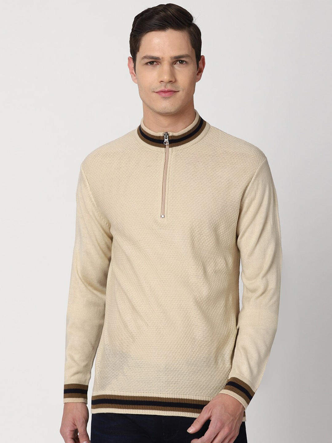 

Peter England Casuals Men Cream-Coloured & Black Pullover