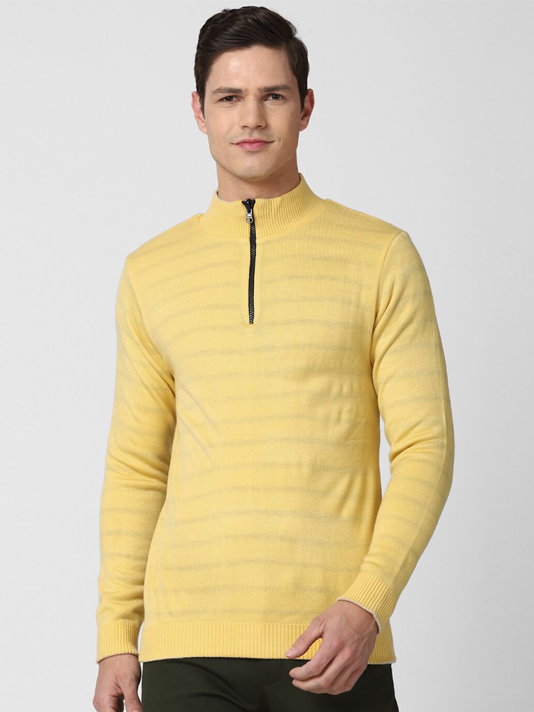 

Peter England Casuals Men Yellow & Grey Striped Pullover