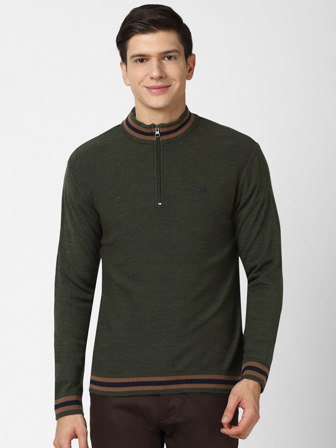 

Peter England Casuals Men Olive Green Half Zipper Pullover