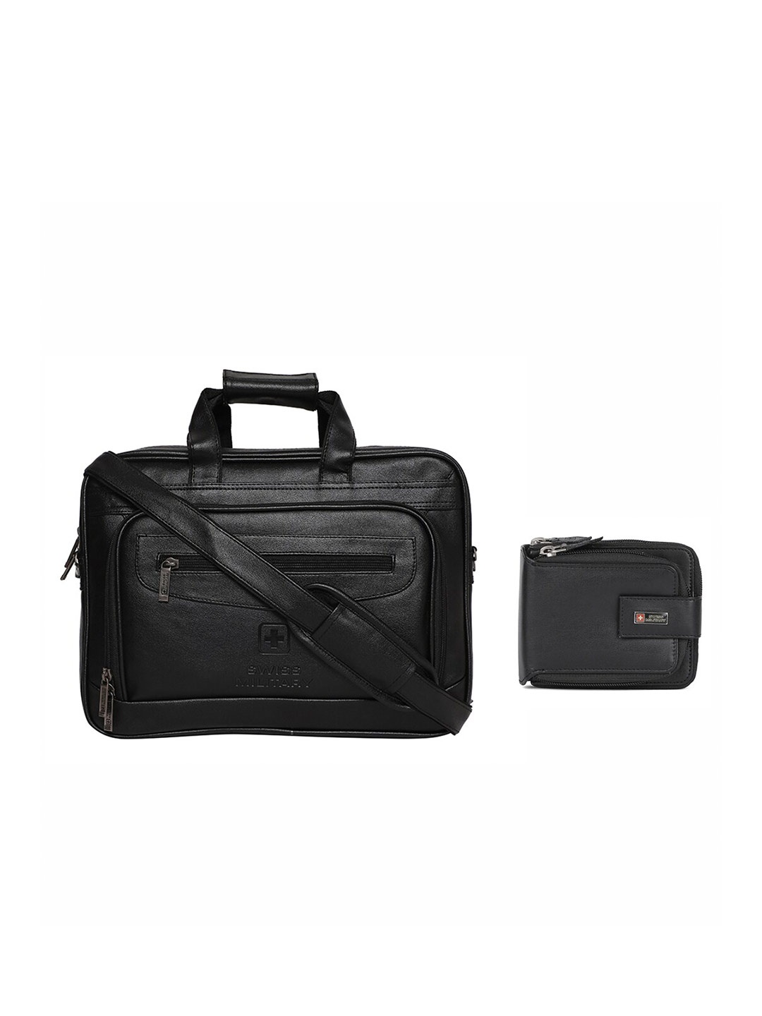 

SWISS MILITARY Unisex Black PU Laptop Bag & Leather Wallet