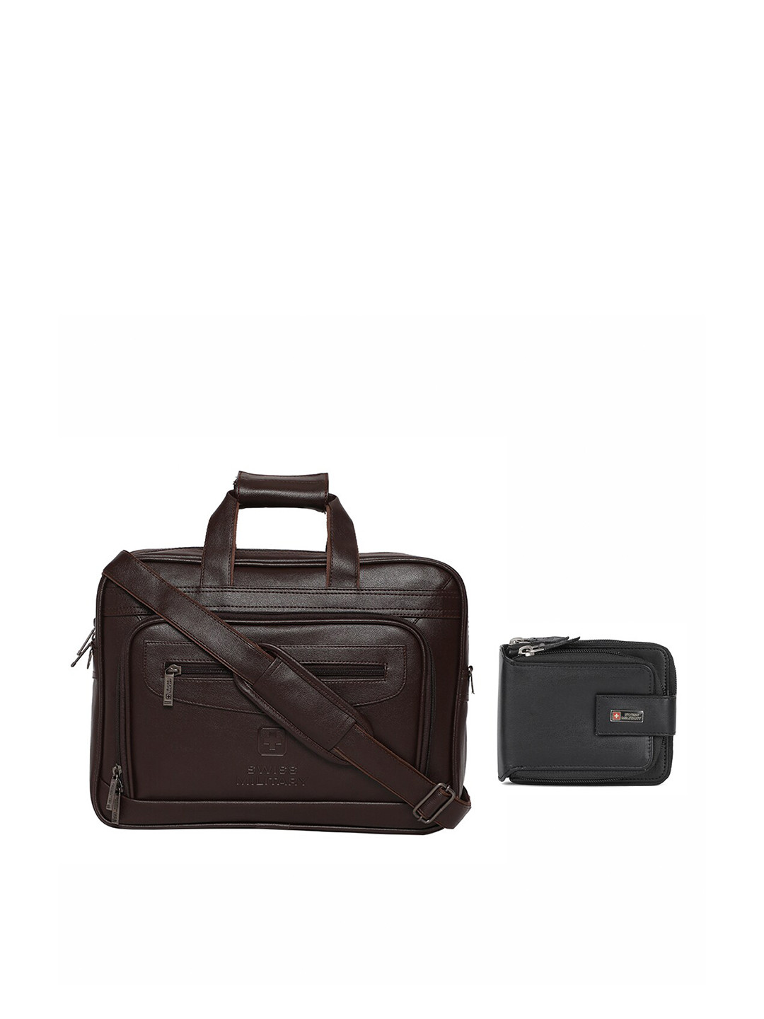 

SWISS MILITARY Unisex Brown PU Laptop Bag & Leather Wallet
