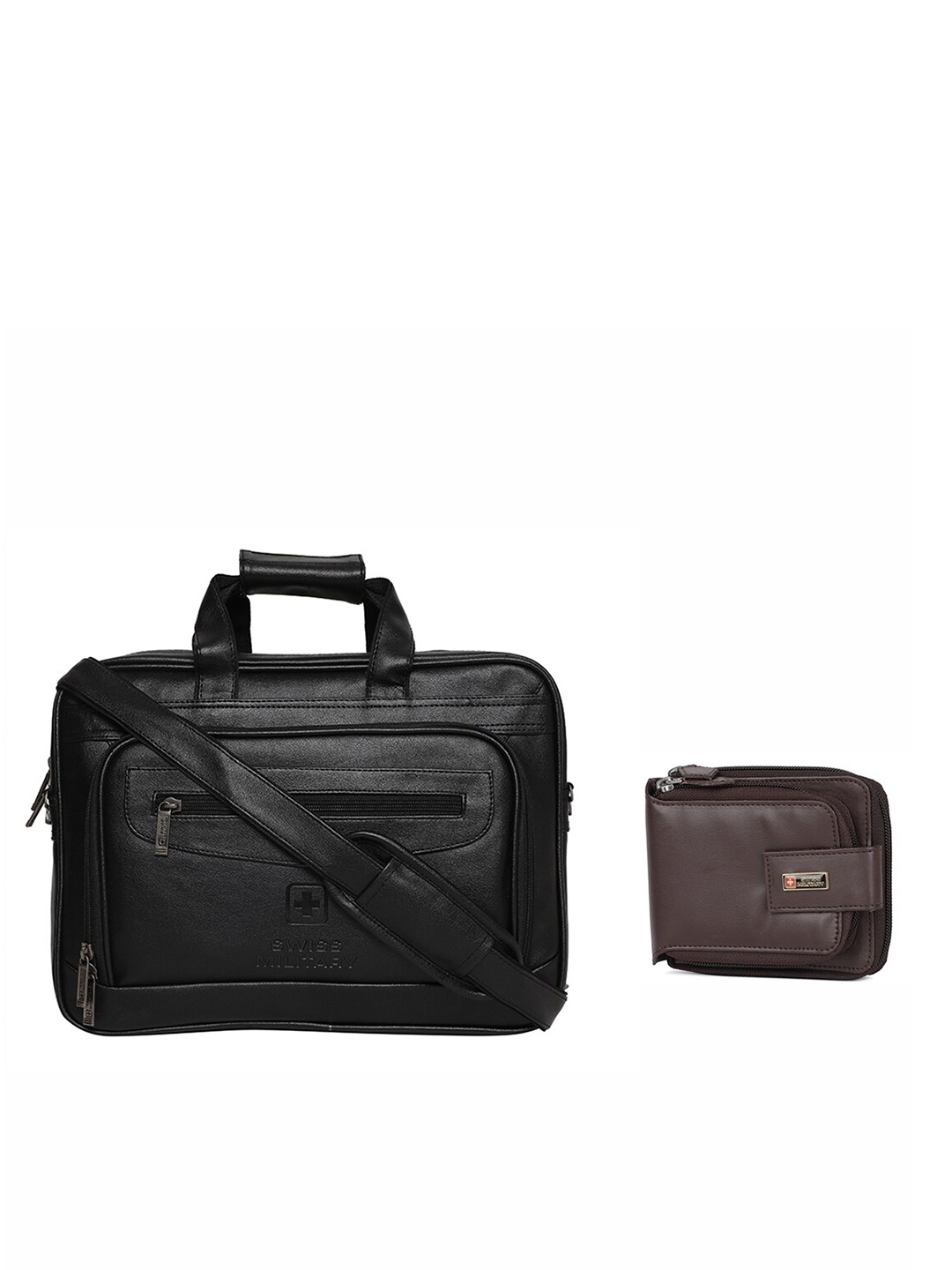 

SWISS MILITARY Unisex Black & Brown PU Laptop Bag & Leather Wallet