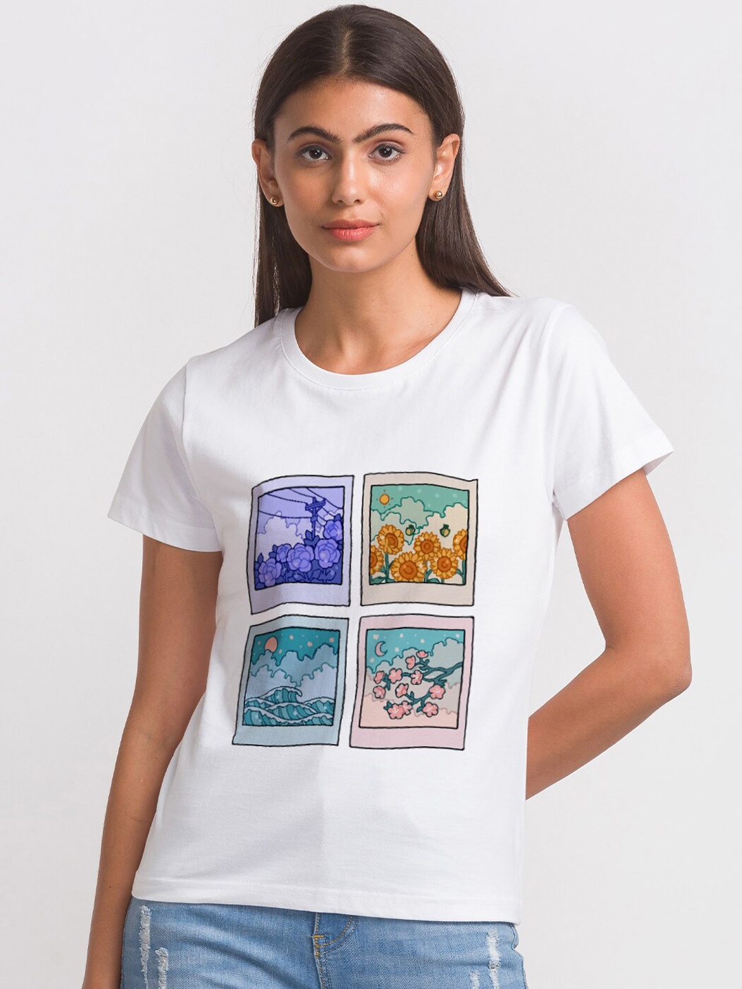 

FashionRack Women White & Blue Printed T-shirt