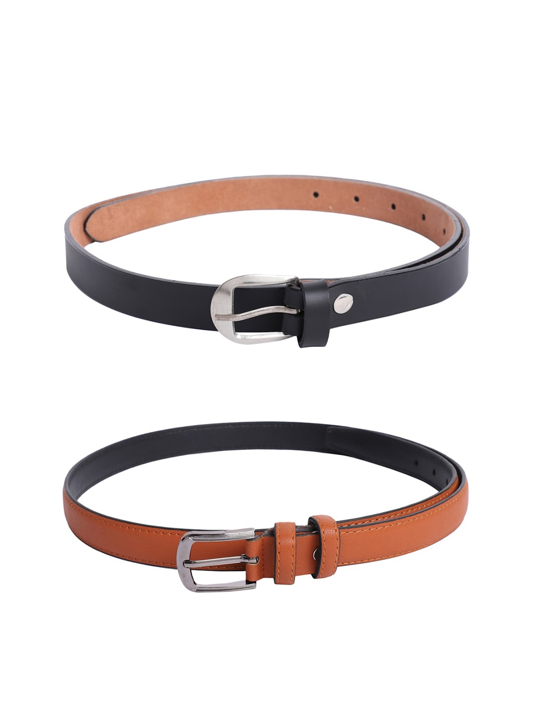 

The Mini NEEDLE Women Pack of 2 Tan & Black PU Belts